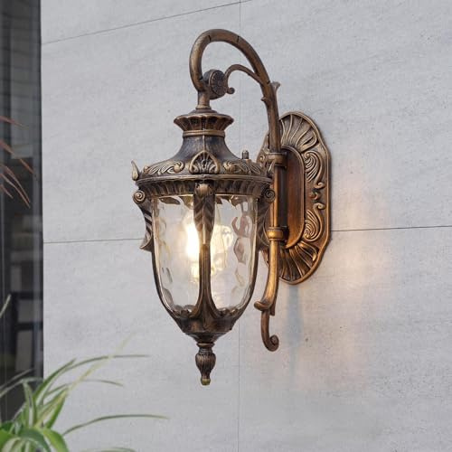Applique Da Esterno,Lanterna Applique Da Parete Lampada Impermeabile In Alluminio E Vetro Giardino,Marrone Retrò Lampada Da Parete,Arredamento Rustico E27 Luci Da Esterno Per Casa Porta Di Casa Villa
