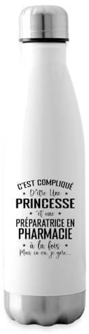 Spreadshirt Cadeau Pharmacienne Princesse Et Préparatrice En Pharmacie Gourde Isotherme, 500 ml, blanc