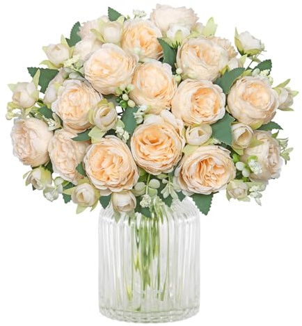 SOMYTING Peonía Flores Artificiales 4 Paquetes Ramo de Peonías Artificiales Flores Artificiales Peonías de Seda Ramos de Flores para Bodas Fiestas Centros de Mesa Arreglo Floral Decoración Hogar