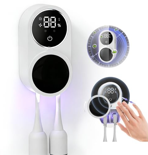 Tatqilo UV Toothbrush Sanitizer, Portable Toothbrush Cleaner with UV Sanitization, Drying, LED Smart Screen, Rechargeable Wall Mounted Toothbrush Holder for Home, Travel (White)