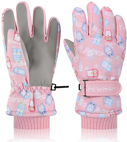 Eurycai Kids Winter Snow Ski Gloves, Girls Pink Warm Glove Waterproof Outdoor Sports Snowboarding Sledding Gloves for 4-9Y (Small)