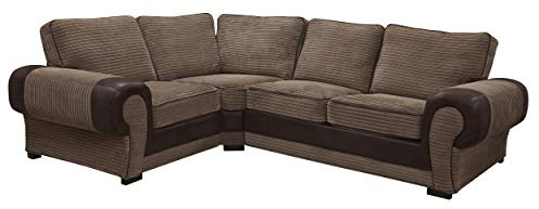 Sofas and More Big Corner Sofa Suite Tango 3+2 Armchair Jumbo Cord Brown (Left Hand Corner)