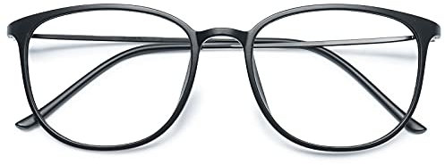 KOOSUFA Klassische Retro Nerdbrille Damen Herren Brille Ohne Sehstärke Dünne Brillengestelle Rund Pantobrille Brillenfassung Fake Brille Vintage mit Etui (Matt Schwarz)