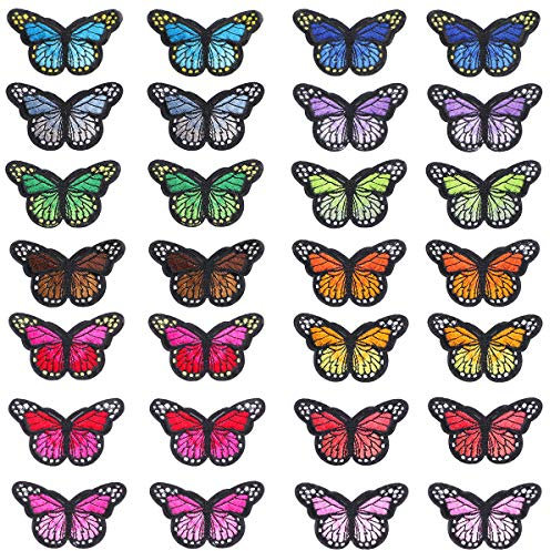 28 PCS Schmetterling Patches Zum aufbügeln, Applikationen zum Aufnähen, Aufnäher Patches Jean-Patche DIY-Zubehör für Jeans, Jacken, Kinderbekleidung, Tasche, Mützen