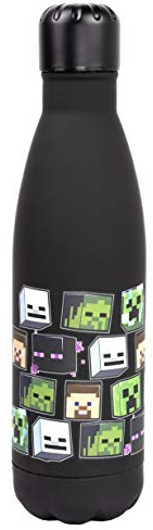 Minecraft - Minecraft Water Bottle - Stainless Steel - 750 ml - Black with Creeper Design - Kids, Reusable