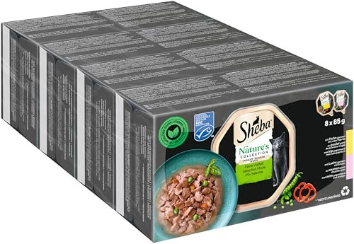 SHEBA Schale Nassfutter für Katzen Nature's Collection in Sauce Feine Vielfalt MSC-Zertifiziert 4 x 8 x 85g Multipack