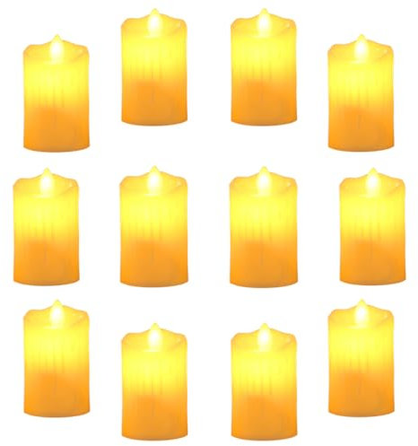 Lot de 12 Bougies à LED Flamme Vacillante Bougies LED à Piles, Diamètre 5 cm x 9 cm Bougies Électriques Chauffe-plat Sans Flamme Bougies de Noël à LED Décoration D'ambiance Intérieure & Extérieure