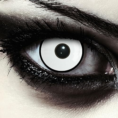 DESIGNLENSES lentilles journalières couleur blanc et noir pour halloween costume, 1 paire (2 pcs), sans correction (Zombie Eye, 14.00, 0.00)