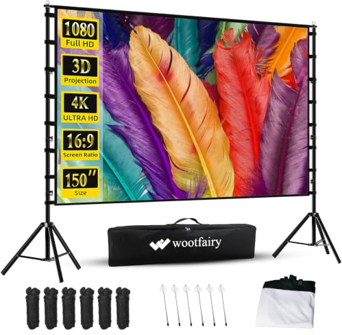 Wootfairy 150 inch Outdoor Portable Projector Screen with Telescopic Stand