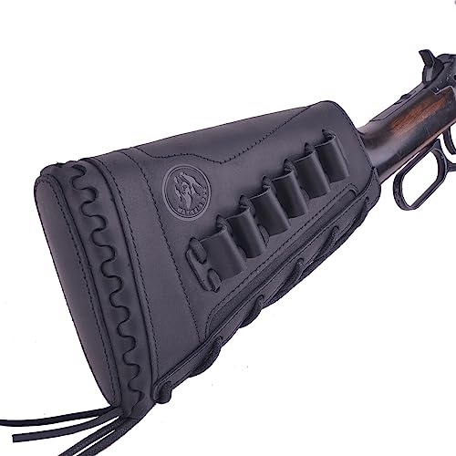 WAYNE'S DOG Handgjort läder buttstock kindstöd med gevär ammunhållare för.308, 30-30, 357, 45-70 .22LR 12GA 16GA 20GA (svart (.308 .30-06 .45-70), högerskjutare)