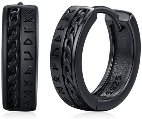 Wikinger Ohrringe Herren 925 Sterling Silber Creolen Schwarz Viking Earrings Nordische Mythologie Schmuck Keltische Ohrringe Runen Kreolen Geschenke Männer vatertag