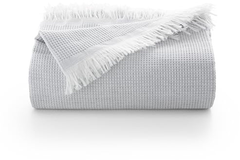 GAMUSI Plaid multifonction pour lit et canapé. Plaid - Couvre-lit en coton doux et respirant nid d'abeille - 180 x 140 cm, gris clair