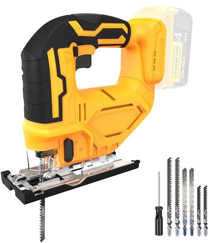 bellaDimora Jigsaw Tool Compatible with DeWalt 20V MAX Battery, Cordless Jig Saw with LED Light, 0-45° Bevel Cuts, 3 Orbital Settings for Wood/Metal/PVC Cutting, Tool-Free Blade Change (No Battery)