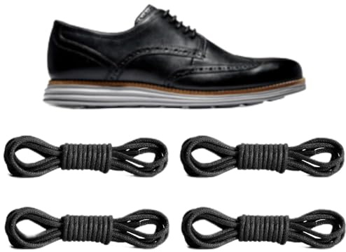 NDTEZUGT 2 Paar ø3mm Dünne Gewachste Oxford Schnürsenkel für Herren Lederschuhe Anzugschuhe Business Chukka Boot, Reißfest Runde Stiefel Schuhbänder Kordel Schwarz (Black, 36/90cm)