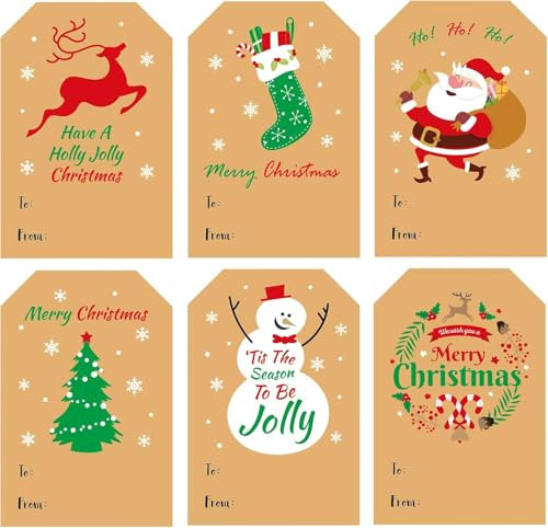 Weihnachtsgeschenketiketten 120 Stück Weihnachten Selbstklebende Geschenketiketten Weihnachts Etiketten Namensschild Weihnachten Namensaufkleber für Geschenktüten Umschläge (6 Muster)