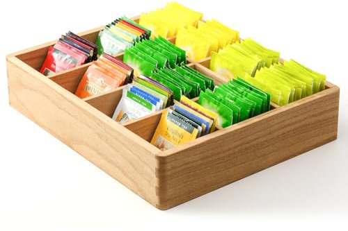 KIRIGEN Holz Teebox Organizer mit 12 Fächern - Teebeutel Aufbewahrungsbox für Küche, Büro & Zuhause - Vielseitige Teebeutelhalter aus Massivholz für Teebeutel, Kaffee & Gewürze natürliche Farbe