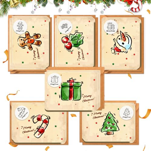 Allony Carte de Voeux Noel, Rétro Carte de Noel avec Enveloppe, Joyeux Noël Cartes de Vœux, Joyeux Noël Cartes Postales pour Famille, Amis, 12 Pièces