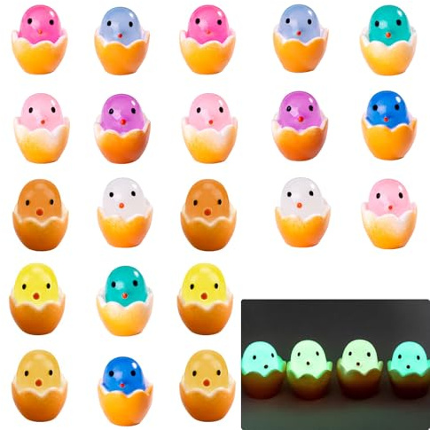 30 stycken mini lysande harts figurer, mini kycklingar lysande ägg 3D-miniatyr figurer äggskal kyckling mini anka äggskal för miniatyrträdgård hantverk krukdekorationer gör-det-själv (10 färger)