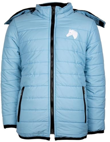 MS-Trachten Giacca invernale da equitazione per bambini, con testa di cavallo ricamata, colore azzurro, calda, foderata, perfetta per le equitazioni, Azzurro, 158-164
