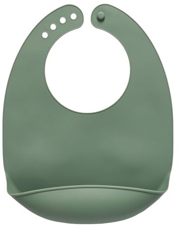 Vital Baby Nourish Mess Catcher Silicone Weaning Bib, Green, Super-Soft Silicone, Built-In Crumb Catcher, Rollable & Adjustable, BPA-Free & Mess-Free Mealtimes