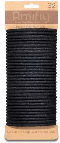 Amifiy Black Hair Ties No Damage, Organic Ponytail Holders Hair Accessories for Women & Men, 4mm Hair Elastics Fits All Hair Types (32 Count)