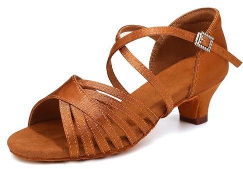 Uonpie Zapatos de Baile Latino Niña Mujer Satén Salón Salsa Bachata Profesional Zapatos de Baile Punta Abierta, 33 EU
