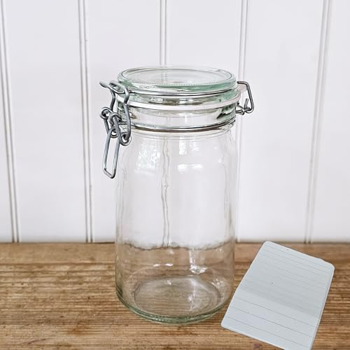 OOPS TOYS 6er Set Einmachgläser 810 ml mit Bügelverschluss - Vorratsgläser mit Etiketten - Drahtbügelgläser mit Gummidichtung & Bügelverschluss - Einweckgläser mit Deckel (6 Stk.)