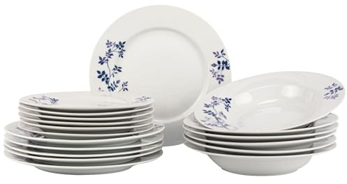 FESTA ITALIA Geschirrset 6 Personen - 18 Teilig - Tellerset aus Porzellan - Weiß Essgeschirr Set - Schüssel- und Tellerset - Modern Tafelservice - Teller - Essservice - Geschirr Set 6 Person