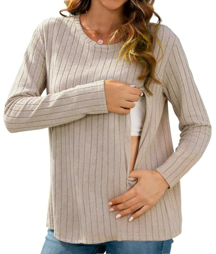 Zidoley Maglia Allattamento Donna,Vestiti Allattamento Donna con Cerniera Invisibile,Abbigliamento Premaman Ampio,l'Abbigliamento Casual Premaman (IT, Testo, M, Regular, Regular, Marrone)