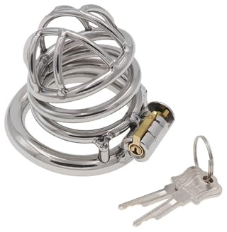 DFsucces Hollow Out Metal Penis Cage,Locked Penis,50mm-3 | Stainless Steel Short Chastity Lock, Male Chastity Device,to Prevent Erection Bondage Breathable, for Men Sex Toys Adult Game