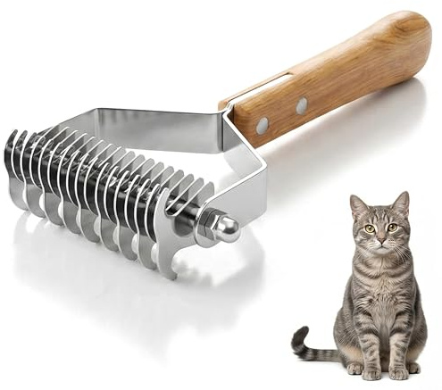 Spazzola per Gatti e Cani in Legno e Acciaio Inox 18,5 x 8,3 cm per Rimozione Nodi e Grovigli