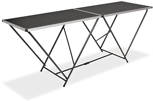 Molumvel Mesa plegable para empapelar 200 x 60 cm, mesa de trabajo multifuncional con regla, mesa de empapelado marco de aluminio para bricolaje, manualidades y ferias, color negro
