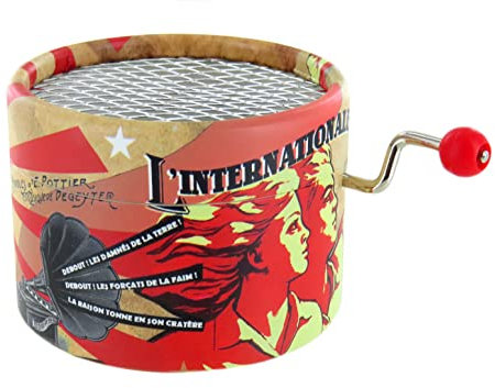 Lutèce Créations Carillon/scatola musicale a manovella rotonda di cartone sul tema dell'Internazionale con meccanismo musicale di 18 note - L'Internazionale (Pierre Degeyter)