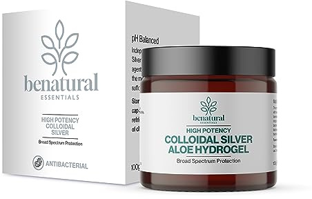 Benatural Essentials Premium Colloidal Silver Aloe Hydrogel 100g | Soothing Gel For Minor Burns, Scratches and Rashes | Antibacterial & Antifungal | PH Balanced | Manufactured in the UK