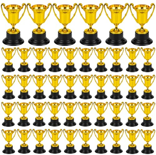 Nicunom 50 Pack Mini Trophies for Awards, Plastic Gold Award Trophy Cups for Kids Participation Trophy Cup Bulk for Party Favor, Reward, Prop, Sport, Tournament, Competition, Winning Prize, 3.4 in