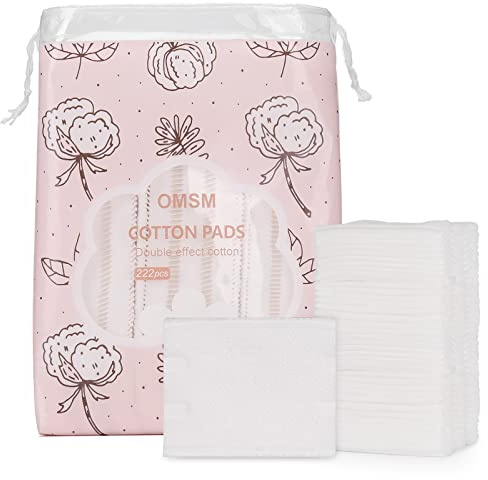 OMSM Cotton Pads, Facial Lip & Eye Makeup Remover Pads,100% Pure Cotton Effective Cosmetic Cotton Squares,Hypoallergenic, Lint-Free(222PCS)