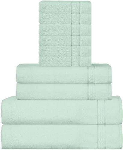Sweet Needle Handtuch-Set aus 600 g/m² superweicher Baumwolle, Salbei Grün - 2 Badetücher, 2 Handtücher und 6 Handtücher - doppellagig, saugfähig und weich für Bad-Accessoires (10 Stück)