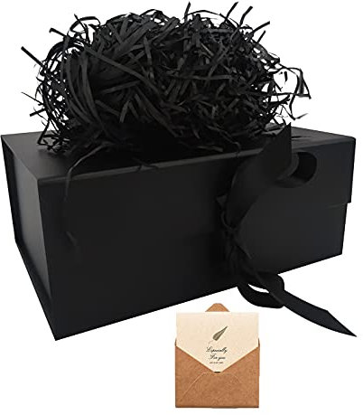 Schwarz Geschenkbox 23 x17 x10 cm, Geschenkkarton mit Magnetisch Deckel und Schleife für Hochzeiten, Weihnachten, Geburtstage, Jubiläen Geschenkverpackung Box