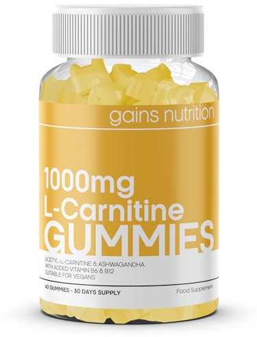 GN Acetil L-Carnitina Gommose | 60 Caramelle di Carnitina per Uomini e Donne - 1000 mg di Acetil-L-Carnitina per Dose con Ashwagandha, Vitamine B6, B12 | Gusto Mango, non OGM e Adatto a Vegani
