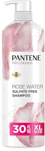 Pantene Sulfate Free Rose Water Shampoo, Soothes, Replenishes Hydration, Safe for Color Treated Hair, Nutrient Infused with Vitamin B5 and Antioxidants, Pro-V Blends, 30.0 oz