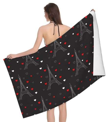 Toalla de playa de secado rápido – Toallas de microfibra con corazón de amor de la Torre Eiffel para el cuerpo, toallas de baño suaves para baño, toallas de playa personalizadas a prueba de arena