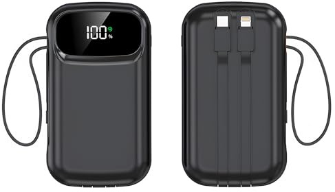 Power Bank 10000mAh Fast Charging Portable Charger with Built-in Cables PD22.5W Small USB C Battery Pack with 4 Outputs 2 Inputs Portable Backup Battery Compatible with iPhone iPad Tablets