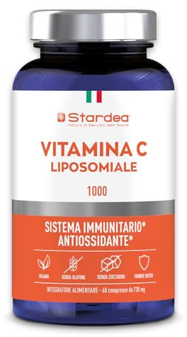 VITAMINA C LIPOSOMIALE 1000 mg | 60 compresse | Vitamina C Pura Alto assorbimento, Rilascio prolungato | Difese Immunitarie, Antiossidante, Energia | STARDEA VITAMINA C LIPOSOMIALE 1000 mg