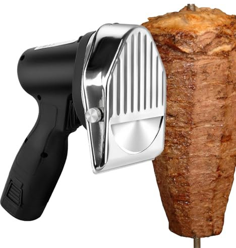 GLDWEY Coltello Automatico per Kebab per Doner,Affettatrice per Kebab Turca Commerciale,Affettatrice Elettrica per Barbecue,con 2 Lame da Taglio,Spessore Regolabile,Cordless