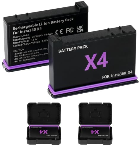AXFEE batteri för Insta360 X4, 2 stycken 2 500 mAh batteri, uppladdningsbart litiumbatteri, högpresterande batterier, batteritillbehör för Insta360 X4, kompatibel med insta360 X4-kamera