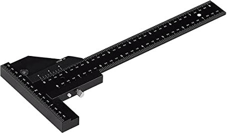 Gbloodst Outil de menuiserie, règle T, jauge coulissante, règle de trait en alliage d'aluminium, jauge de profondeur, outil de mesure de trait carré en T