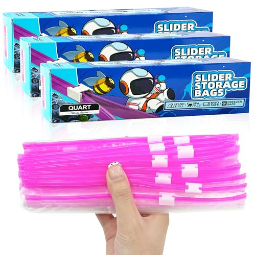 VAKOWOO 60 Pcs Food Storage Freezer Bags(1L), Reusable Zip Lock Bags with Expandable Bottom, Heavy Duty Zip Seal Food Container for Fruits, Vegetables, Meat, Grains, Snacks