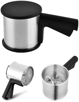 ORAGKE Setaccio Farina in Acciaio Inox, Setaccio da Cucina Maglia Fine, Spargi Zucchero a Velo, Farina, Cacao in Polvere, Polvere di Matcha, con Coperchio e Manico Antiscivolo, Grande Capacità