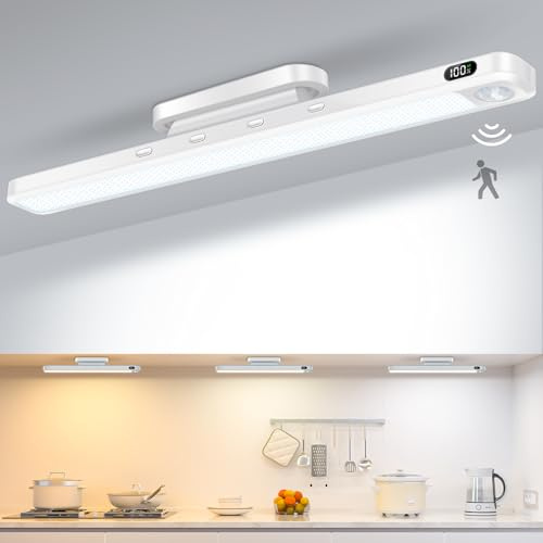WILLED 3W Motion Sensor Lights Indoor,Eye-Care Wardrobe Lights Motion Sensor with Battery Level Display,Stick On Light,Rechargeable Light for Cabinet,Closet,Desk and Mirror