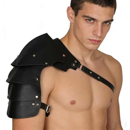 SJTJSPX Armure d'épaule en Cuir PU Médiéval Harnais Corps Poitrine Homme Shoulder Armure Cosplay Guerrier Viking Chevalier LARP Épaulette Réglable Steampunk Gothique Costume Halloween Deguisement